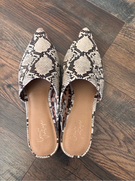 Crown Vintage Shoes - Crown Vintage Beige & Black Snake-Print Pointed Slip-On Mules